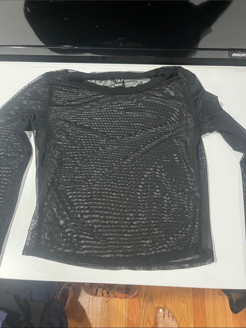 Windsor Black Sheer Mesh Long-Sleeve Tee